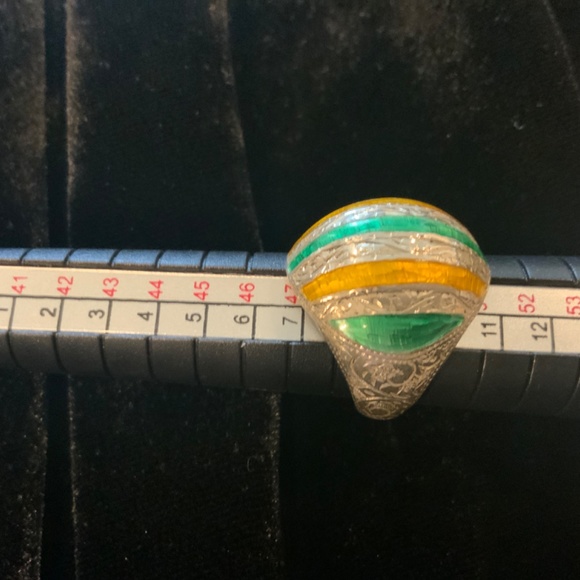Vintage Pinky Ring Dome Sterling Silver/Green Ladies Enamel Ring 5 - Picture 4 of 8